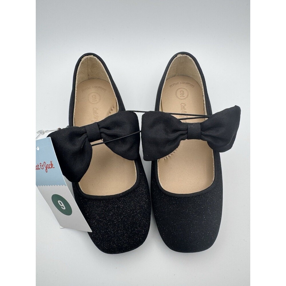 Cat & Jack Toddler Girl Black Glitter Flats Size 9